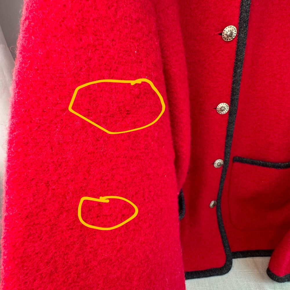 Vintage L.L. Bean Women’s M Red Boiled Wool Jacket Austria Silver Buttons Trim - Picture 8 of 11